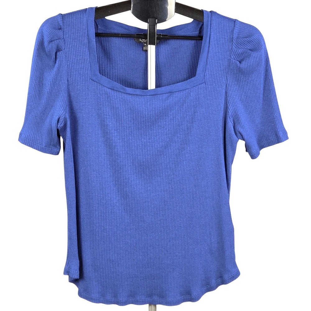 Women's Lauren Ralph Lauren XL Ribbed Puff Sleeve Square Neck Top Coastal Basic
